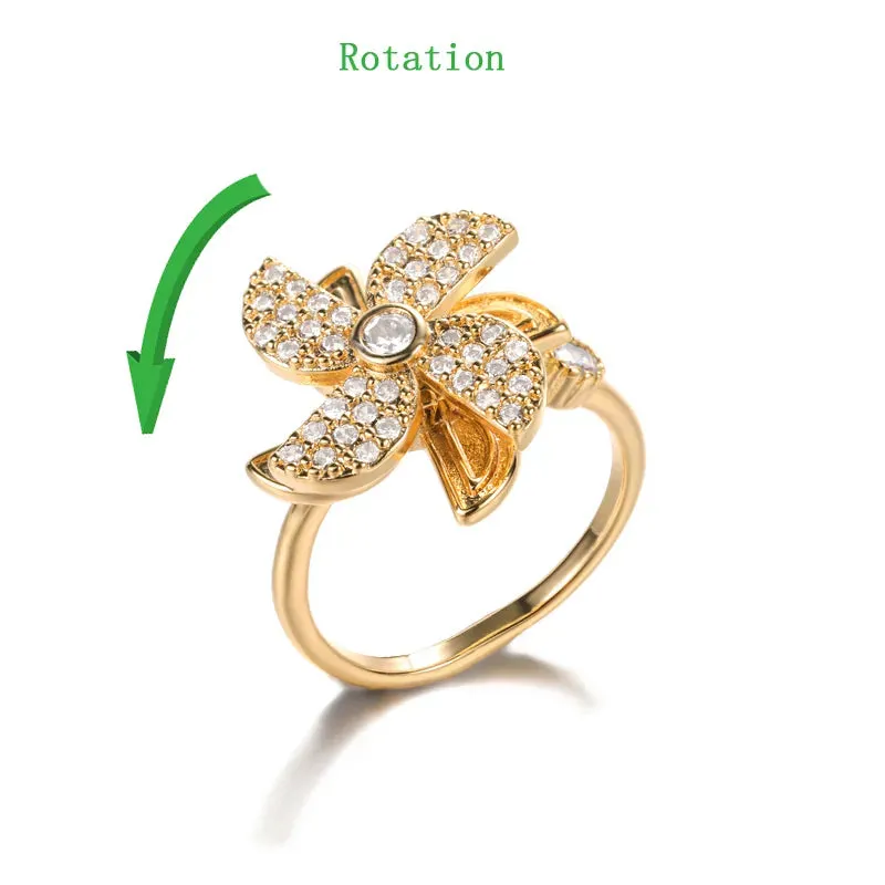 Fashion Crystal Sunflower Rings For Women Rotatable Anti Stress Anxiety Zircon Adjustable Ring You Are My Sunshine Jewelry Gifts