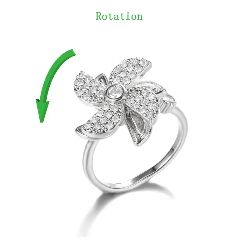 Fashion Crystal Sunflower Rings For Women Rotatable Anti Stress Anxiety Zircon Adjustable Ring You Are My Sunshine Jewelry Gifts