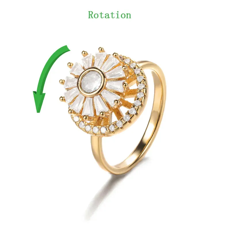 Fashion Crystal Sunflower Rings For Women Rotatable Anti Stress Anxiety Zircon Adjustable Ring You Are My Sunshine Jewelry Gifts