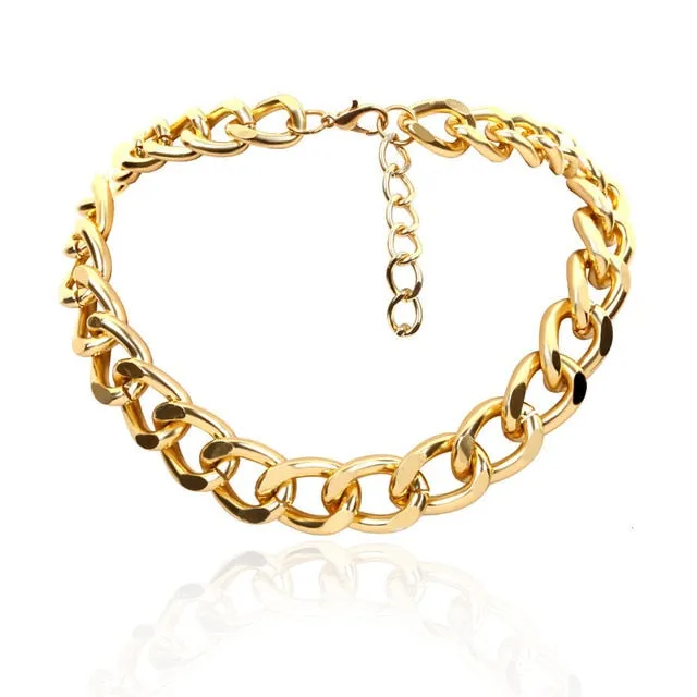 Fashion New Punk Miami Cuban Necklace Collar Statement Aluminum Gold Color Thick Chain Necklace Women Jewelry