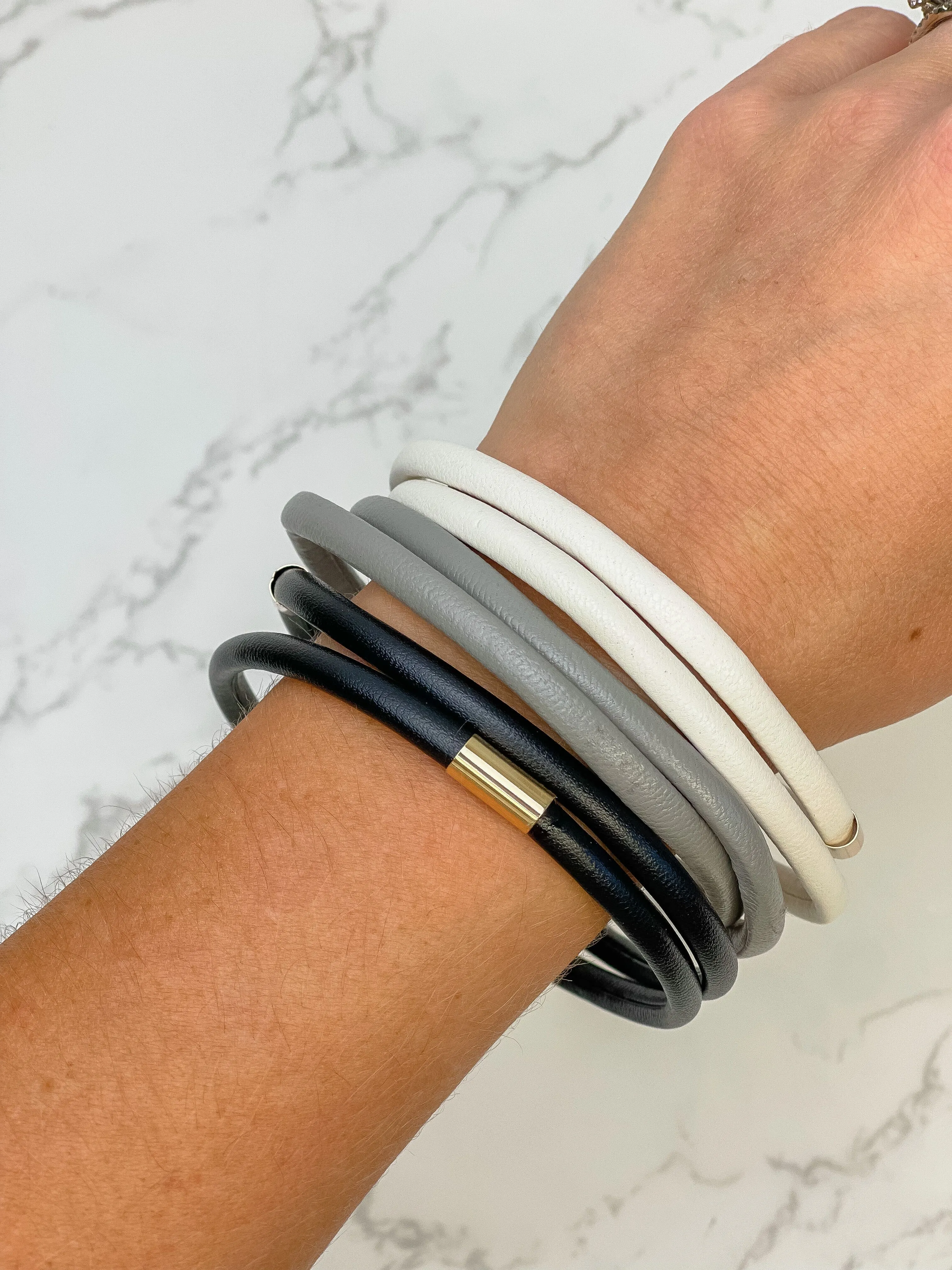 Faux-Leather Band Bracelet Set - Grey