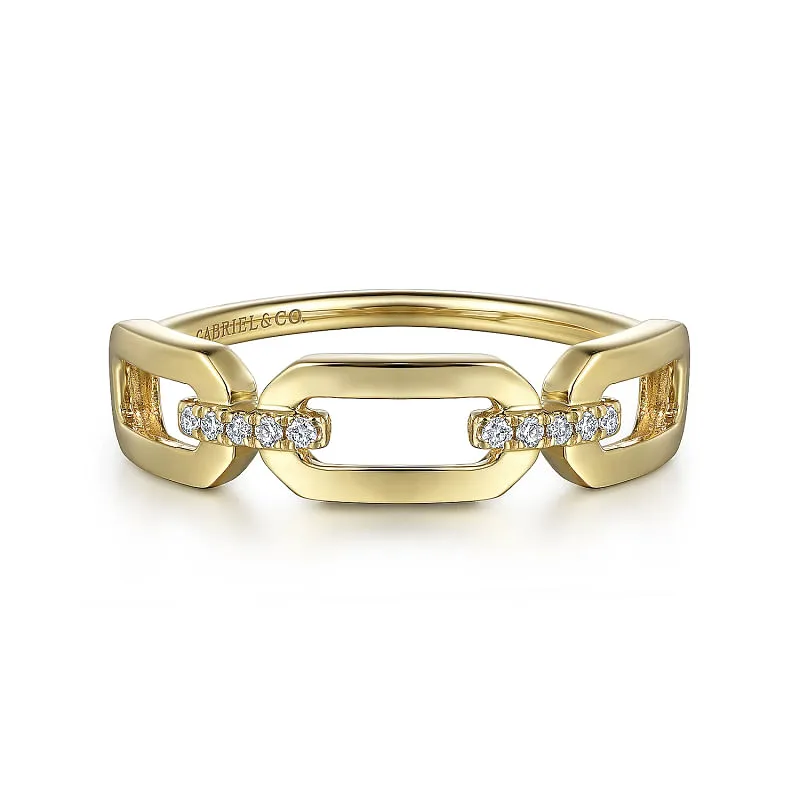 Gabriel & Co | 14K Yellow Gold Diamond Link Chain Ladies Ring