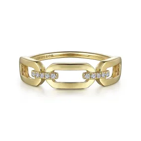 Gabriel & Co | 14K Yellow Gold Diamond Link Chain Ladies Ring