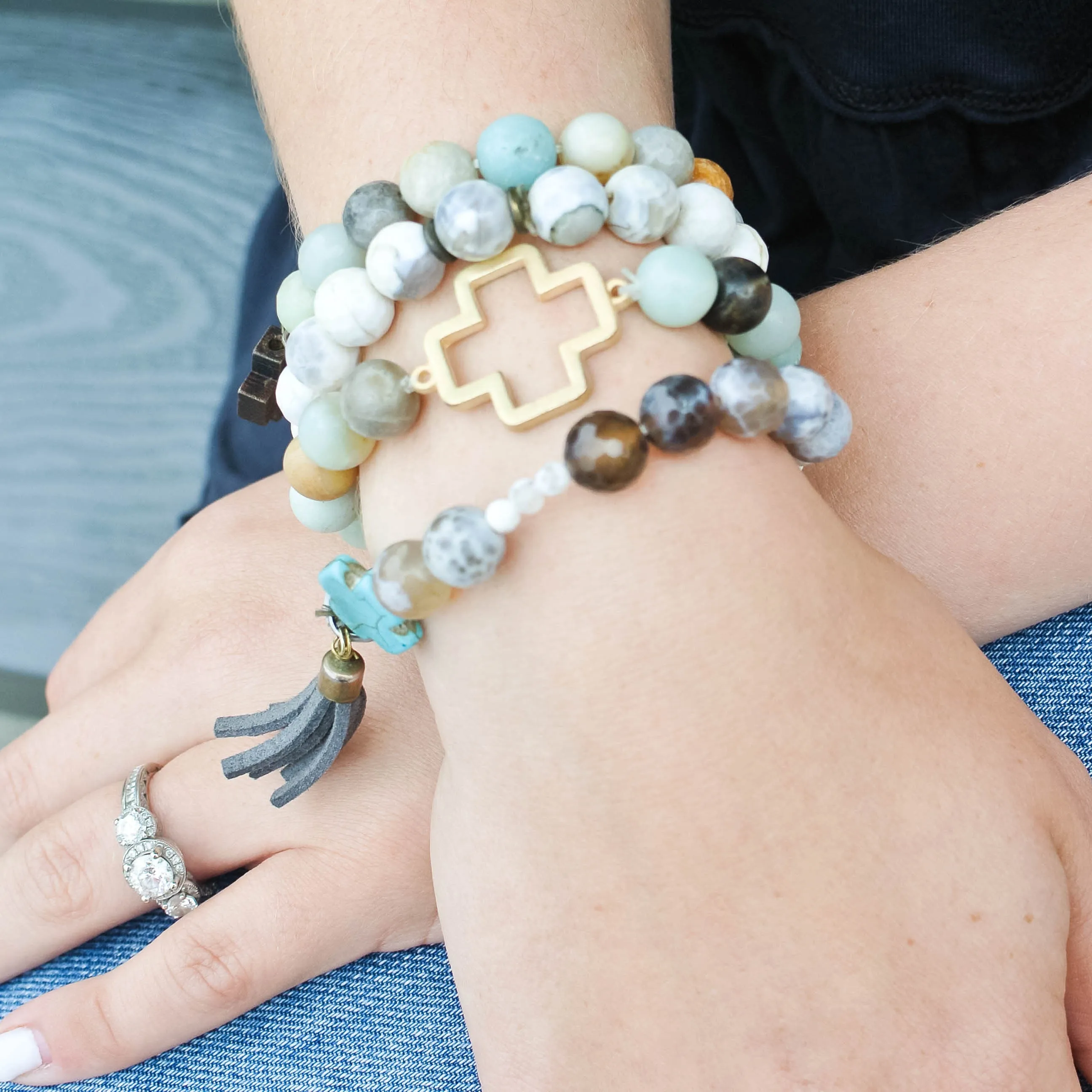 'Gigi' Cross Choose Love Stone Bead Bracelet