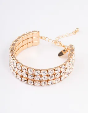 Gold Checkered Triple Row Cuff Bangle