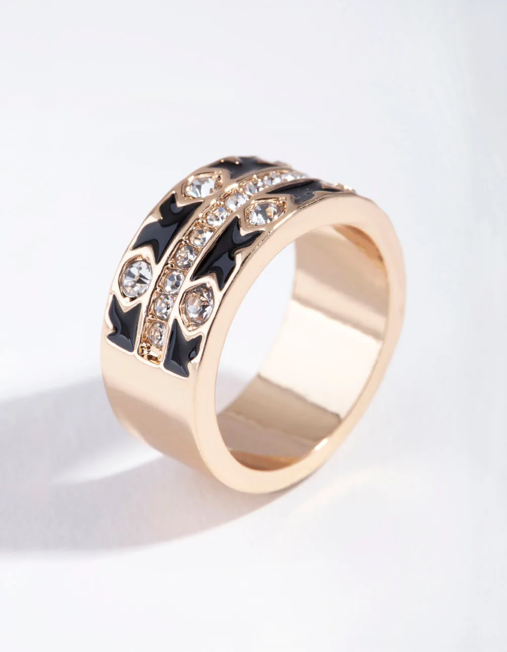 Gold Cross Enamel Diamante Ring