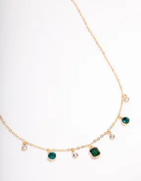 Gold Diamante & Green Pendant Necklace