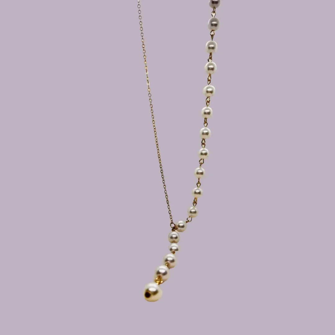 Gold plated Pearl Chain Necklace, Y shape