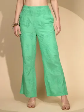 Green Cotton Regular Fit Lower For Women