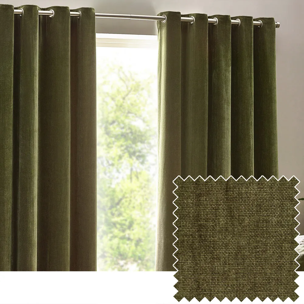 Heavy Chenille Room Darkening Eyelet Curtains Olive