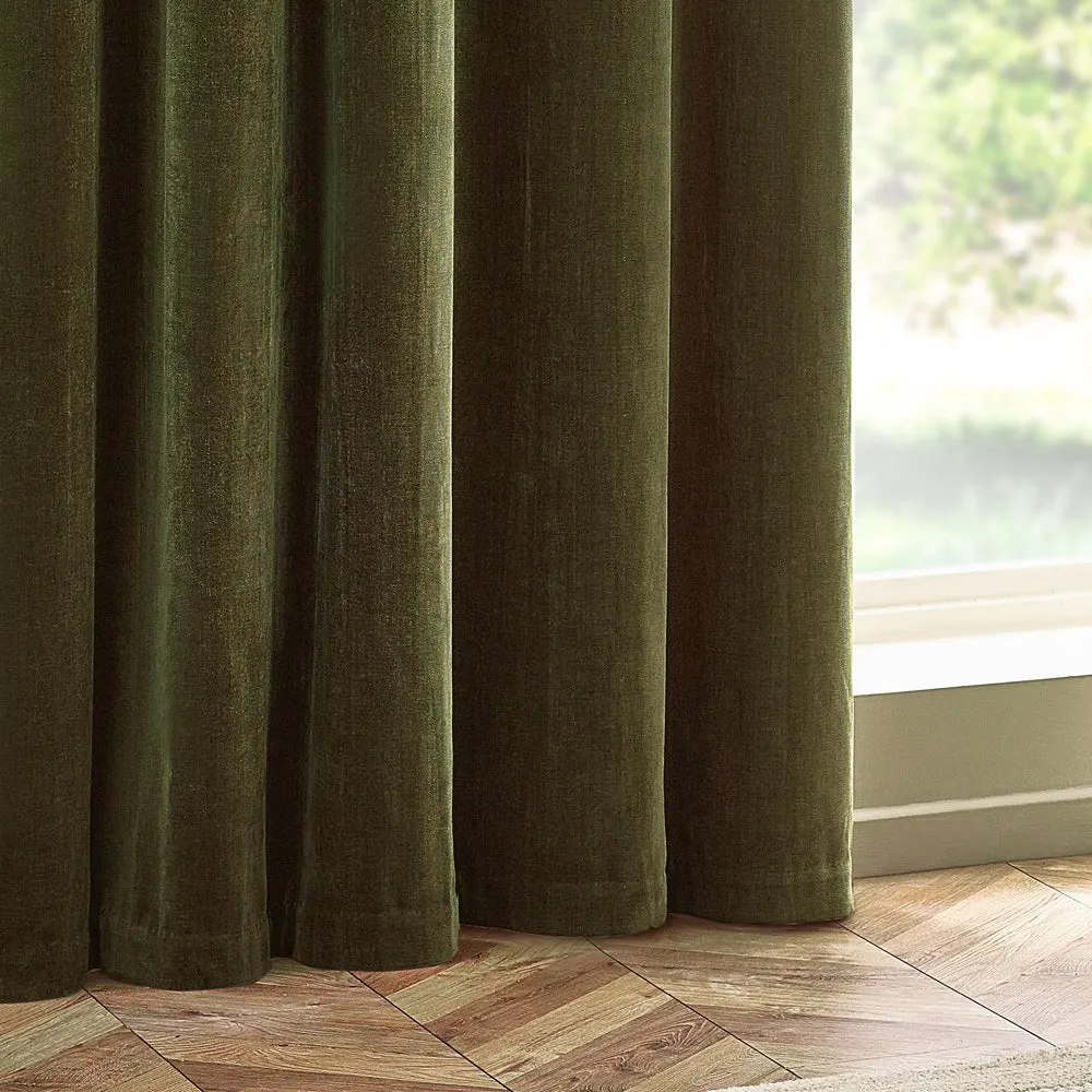 Heavy Chenille Room Darkening Eyelet Curtains Olive