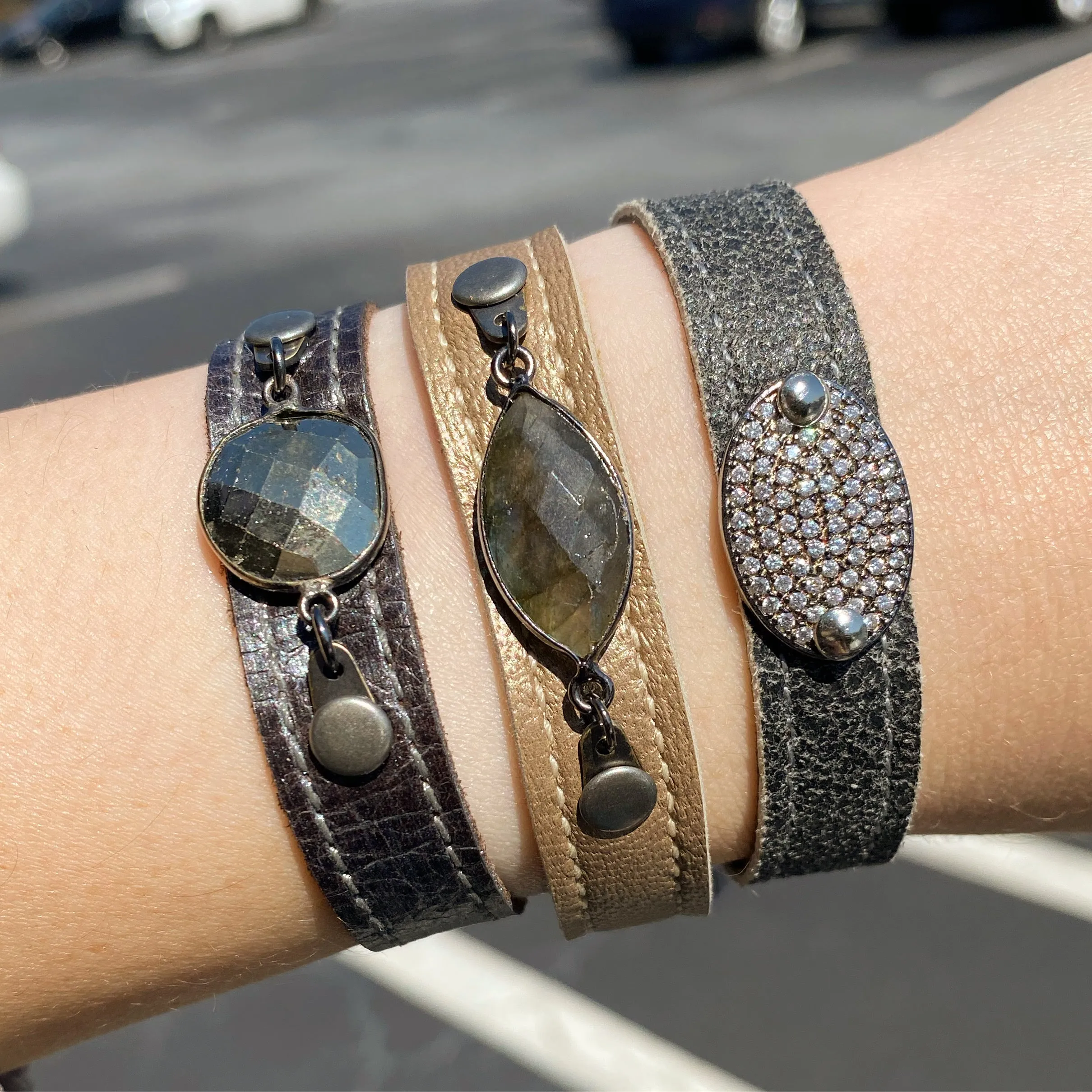 Leather Stack Bracelet: Gemstone