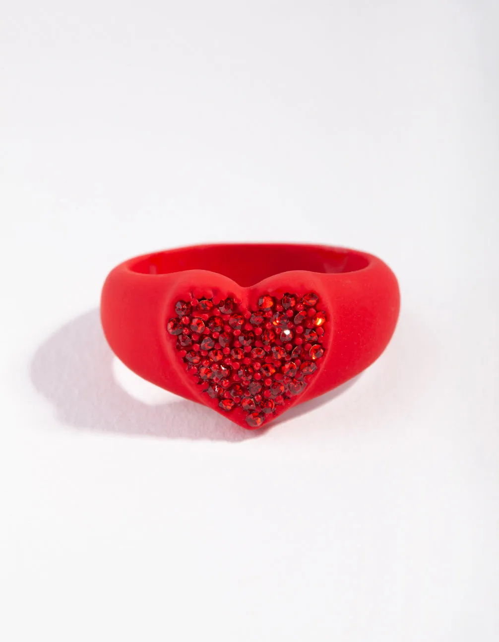 Matte Red Diamante Heart Ring