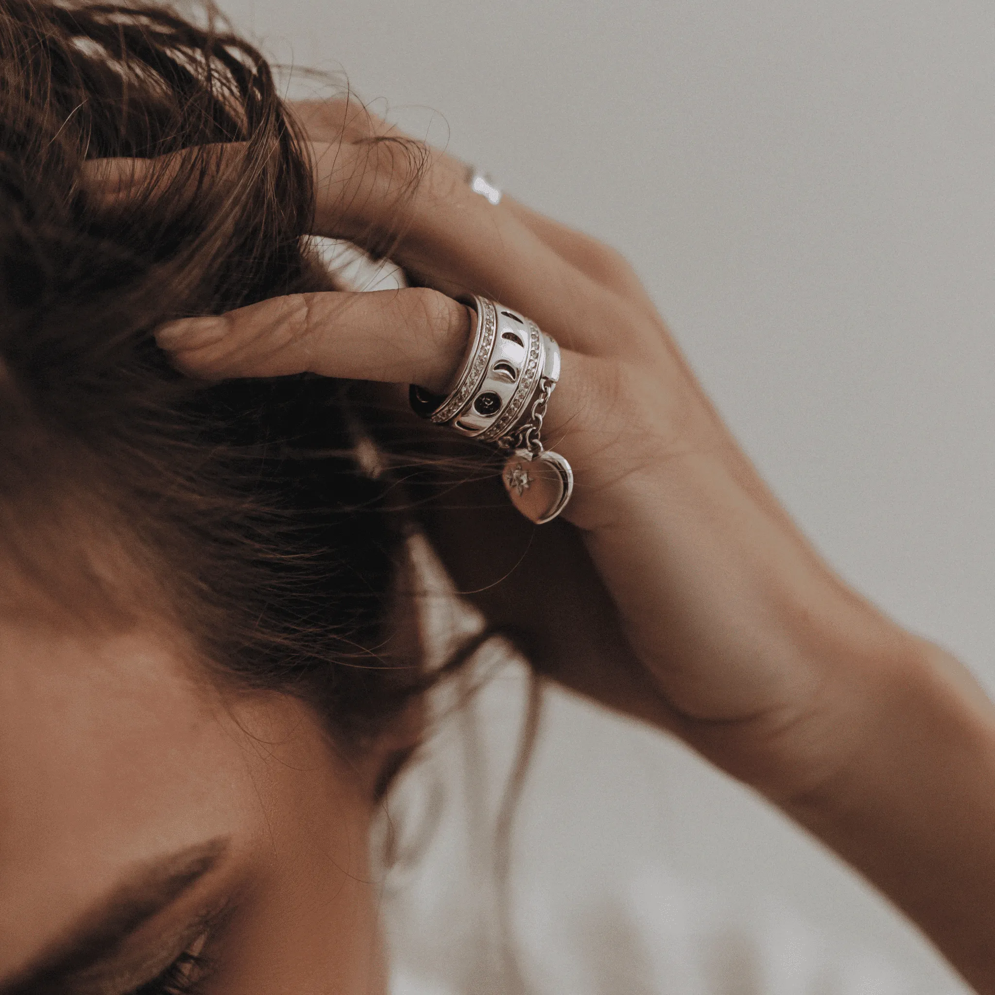 Mechanism Ring With Moon Phases and Zircons