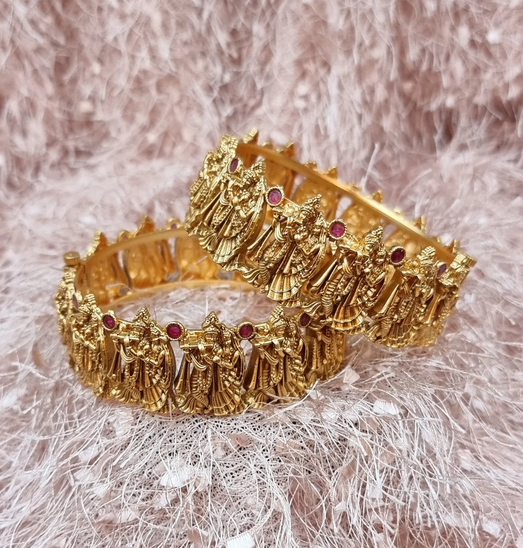 Micron Gold Plated Openable Kada Bangle With Wedding Motif Carvings, Encrusted With Synthetic Stones.