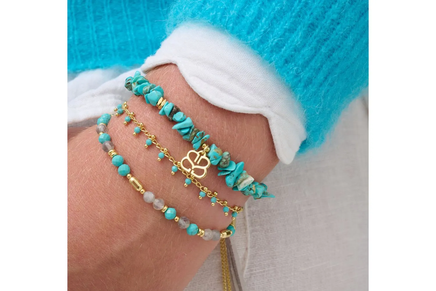 Milos Gold Turquoise Gemstone Stacking Bracelets