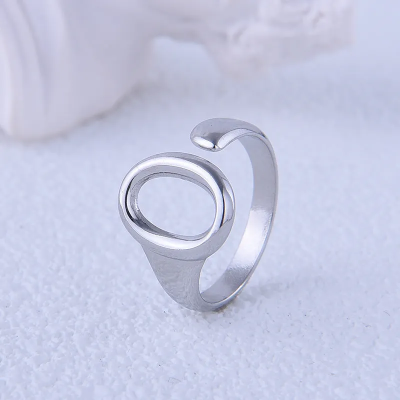 Minimalist Ellipse Geometric Titanium Steel Electroplating Rings