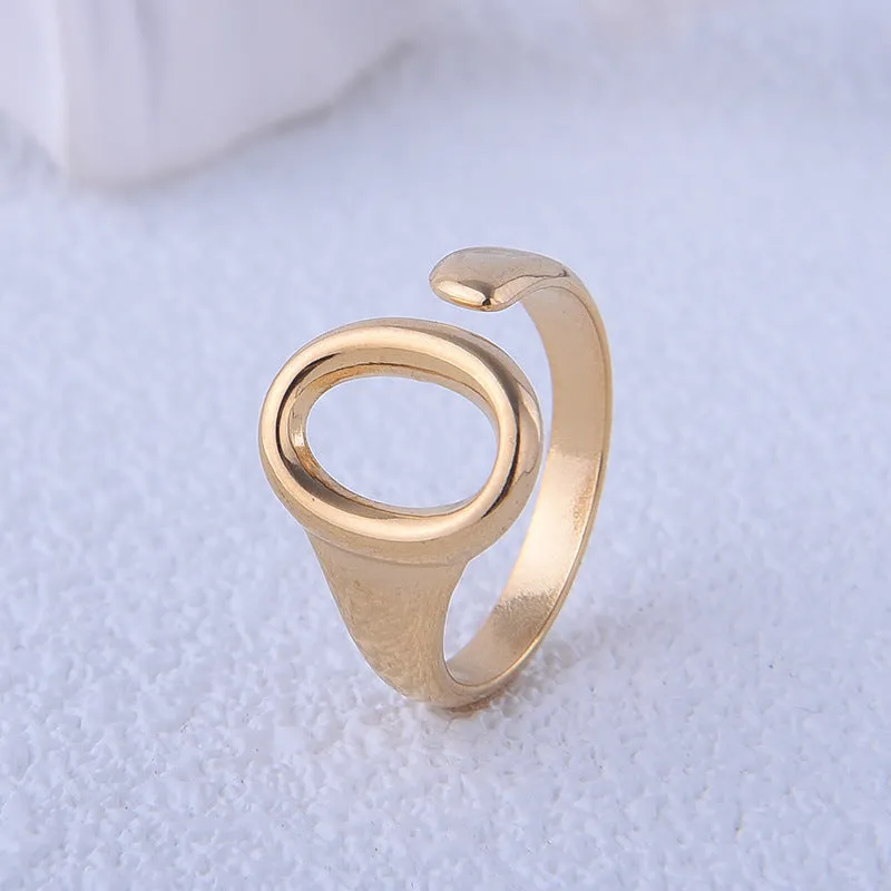 Minimalist Ellipse Geometric Titanium Steel Electroplating Rings