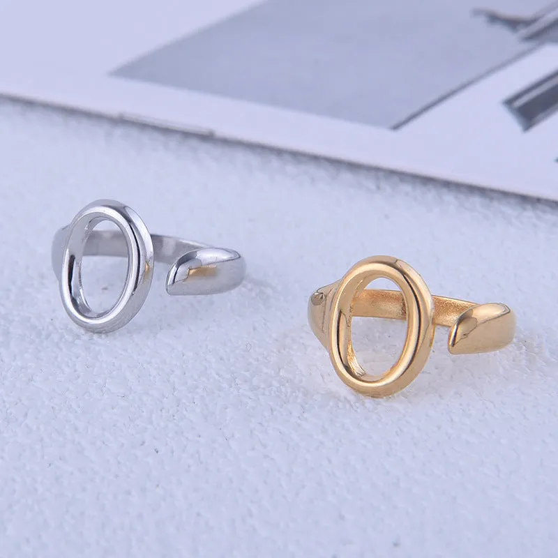 Minimalist Ellipse Geometric Titanium Steel Electroplating Rings