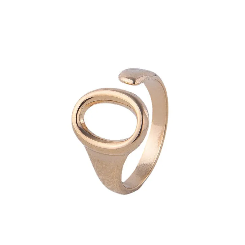 Minimalist Ellipse Geometric Titanium Steel Electroplating Rings