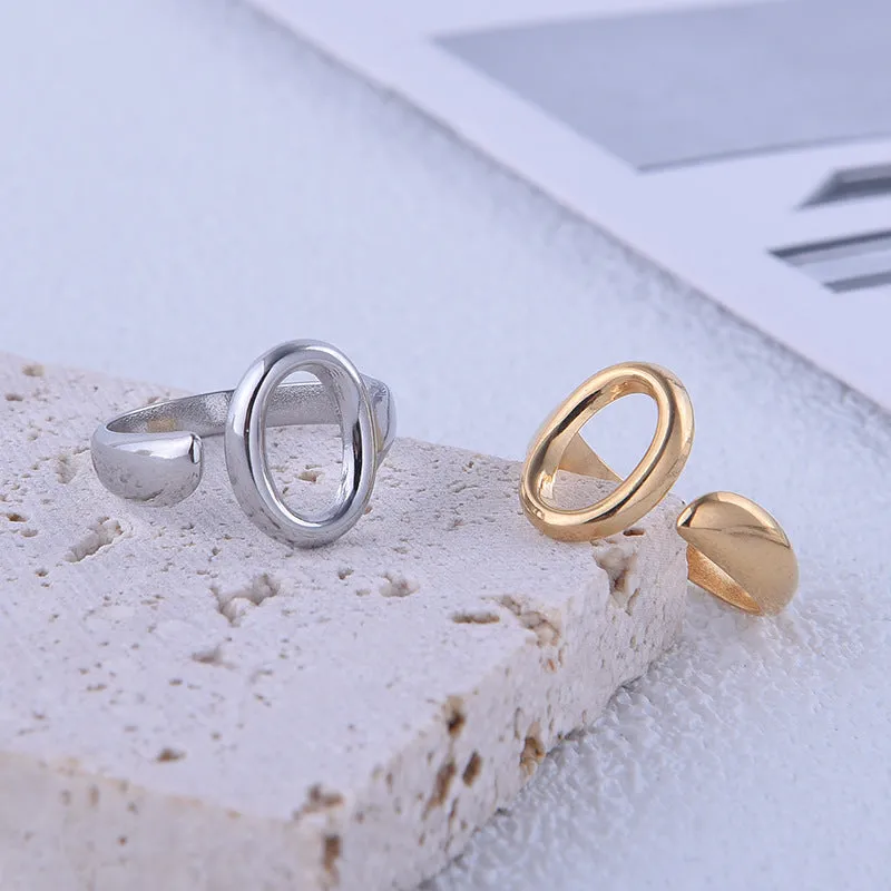 Minimalist Ellipse Geometric Titanium Steel Electroplating Rings