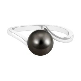 Minimalist Tahitian Pearl Solitaire Bypass Ring