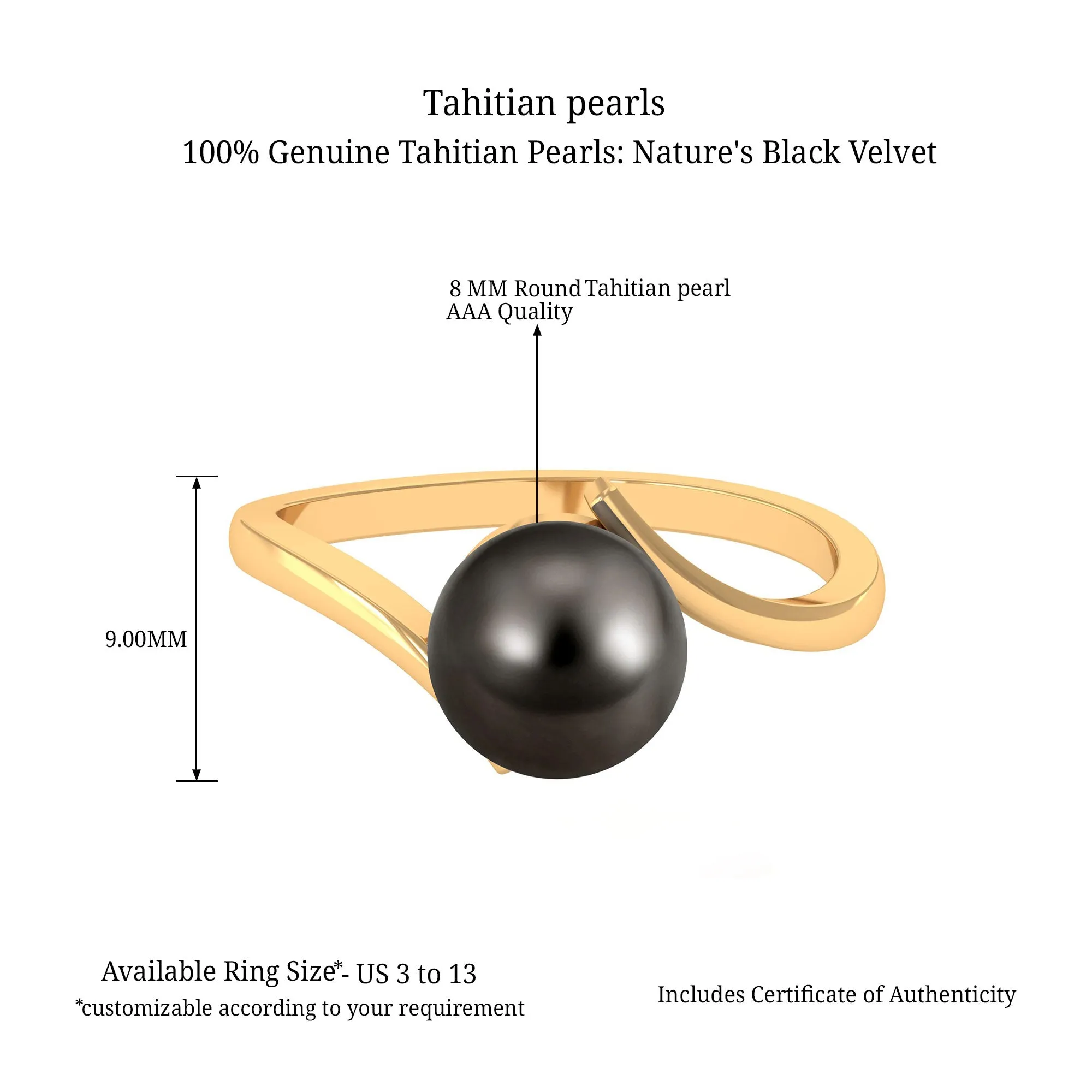 Minimalist Tahitian Pearl Solitaire Bypass Ring