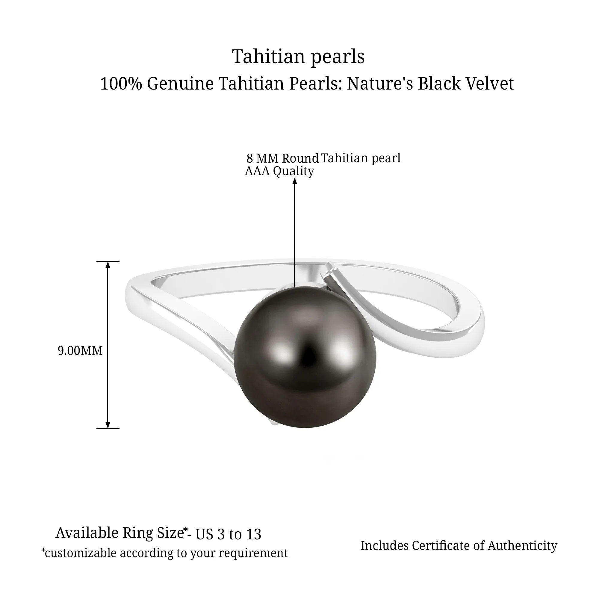 Minimalist Tahitian Pearl Solitaire Bypass Ring