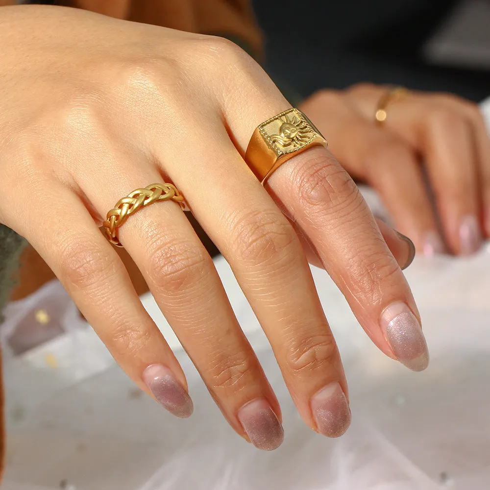 Minimalist Women Round Geometric Stainless Steel 18K Gold Plated Rings