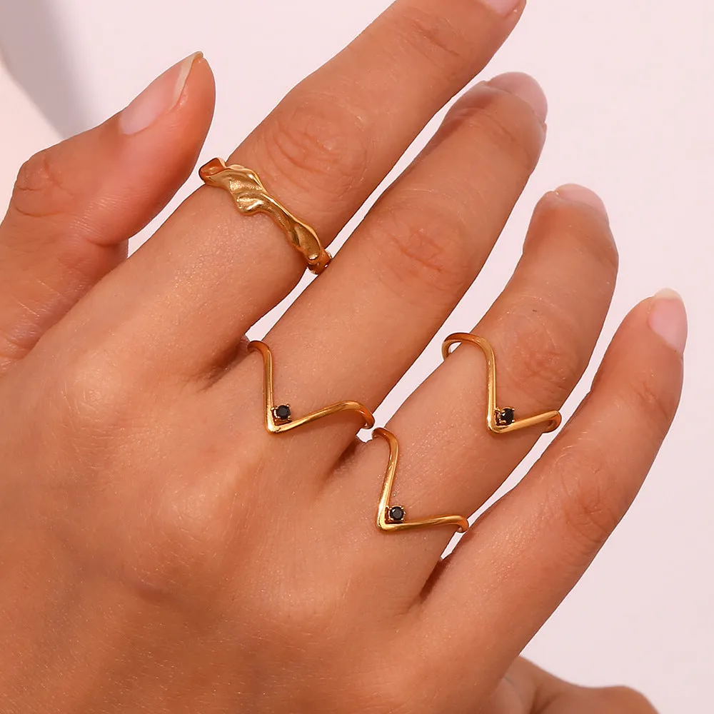 Minimalist Women Triangle Circle Geometric Stainless Steel 18K Gold Plated Rings