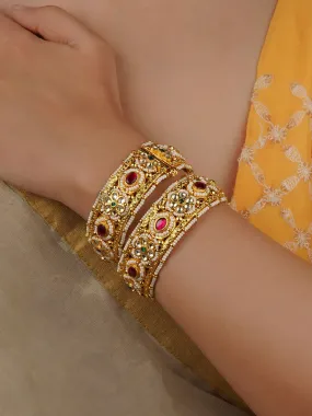 Multicolor Gold Plated Jadau Kundan Bangles - MB186M