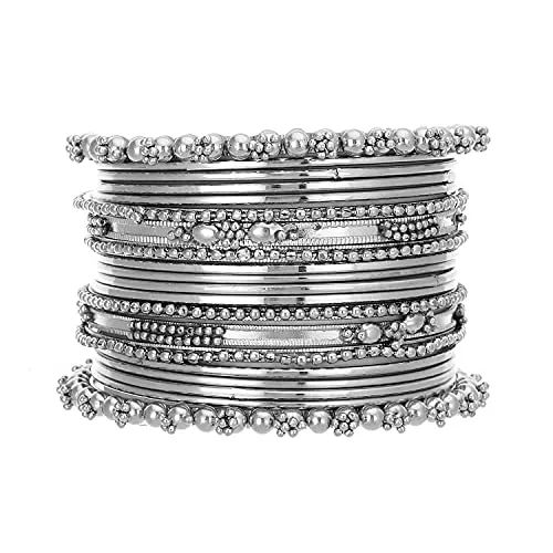 Navratri Ethnic Traditional Silver Oxidized Bangle Set For Women