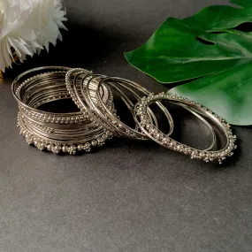 Navratri Ethnic Traditional Silver Oxidized Bangle Set For Women