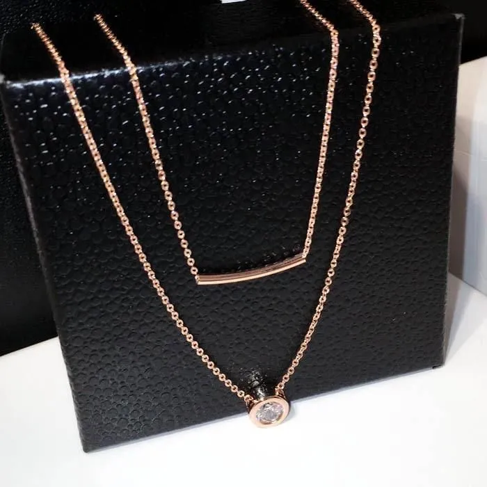 Necklaces Charm Jewelry Simple Double Layers Zircon Geometric Fashion #ET302