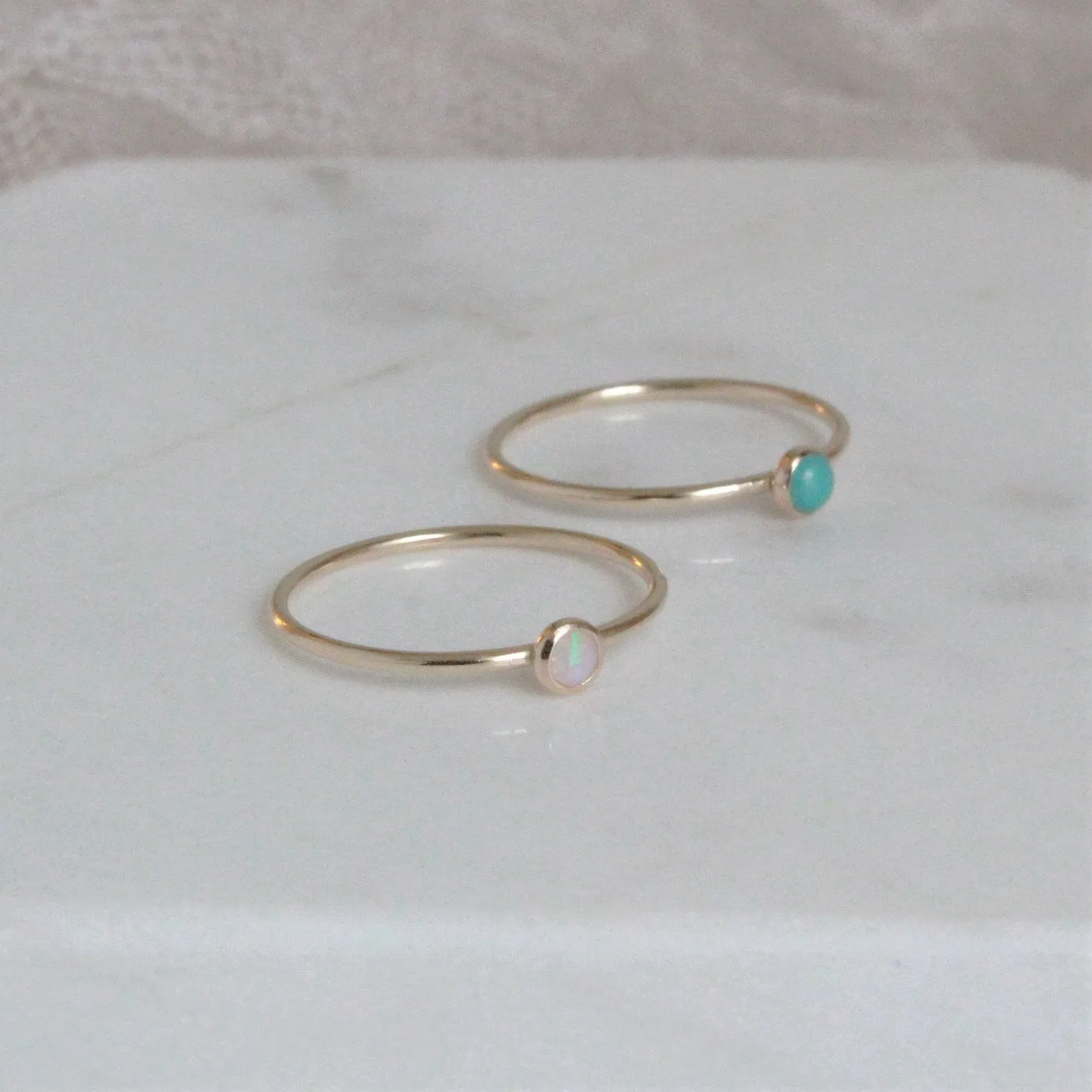 Opal & Turquoise Minimalist Ring Set 3mm