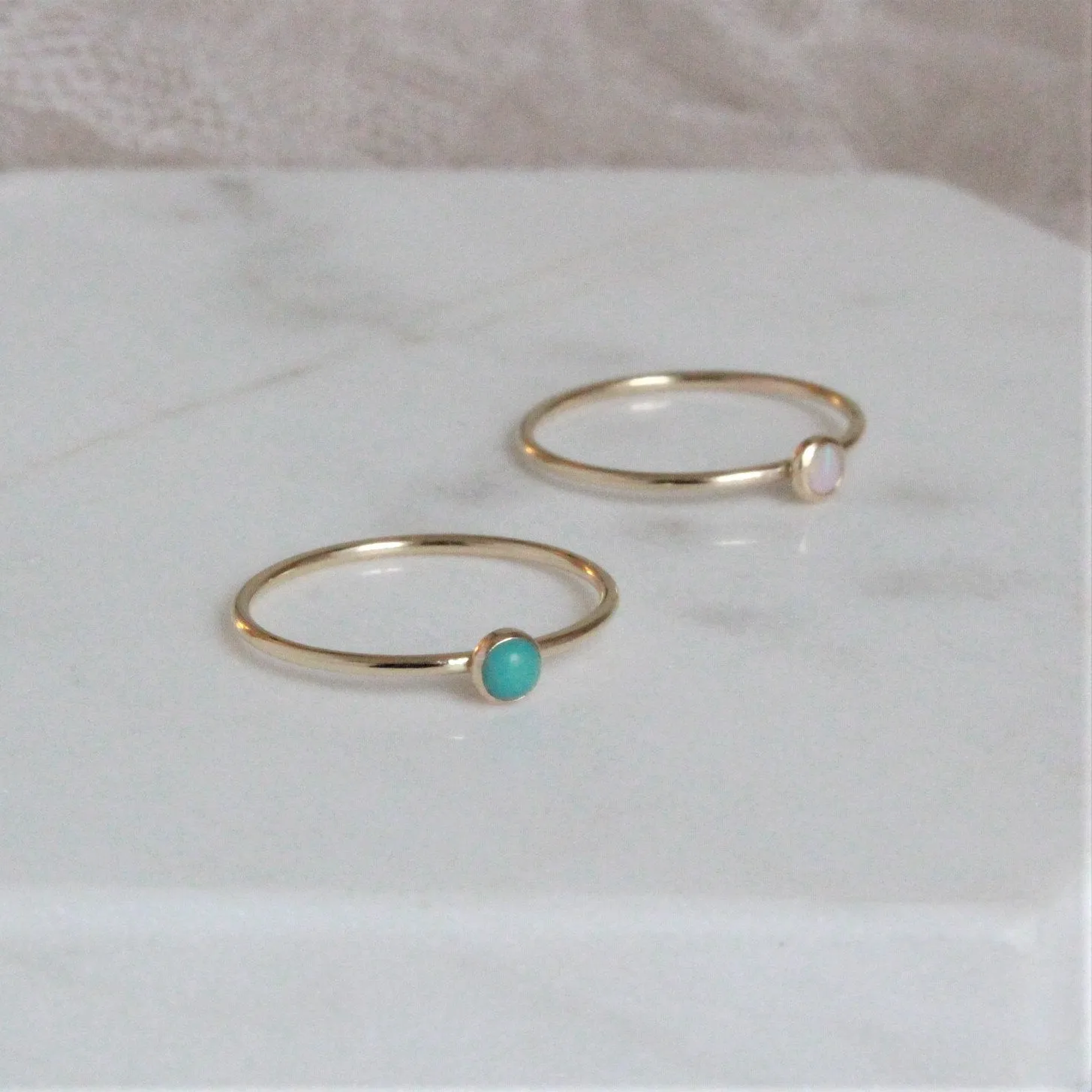 Opal & Turquoise Minimalist Ring Set 3mm