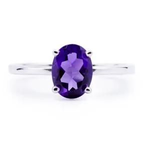 Oval Amethyst Solitaire with Vintage Scroll Detailing Ring