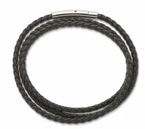 Palas Black fine leather plaited wrap bracelet 55cm