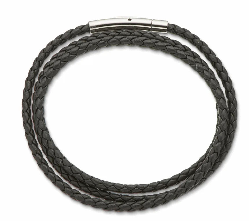 Palas Black fine leather plaited wrap bracelet 55cm