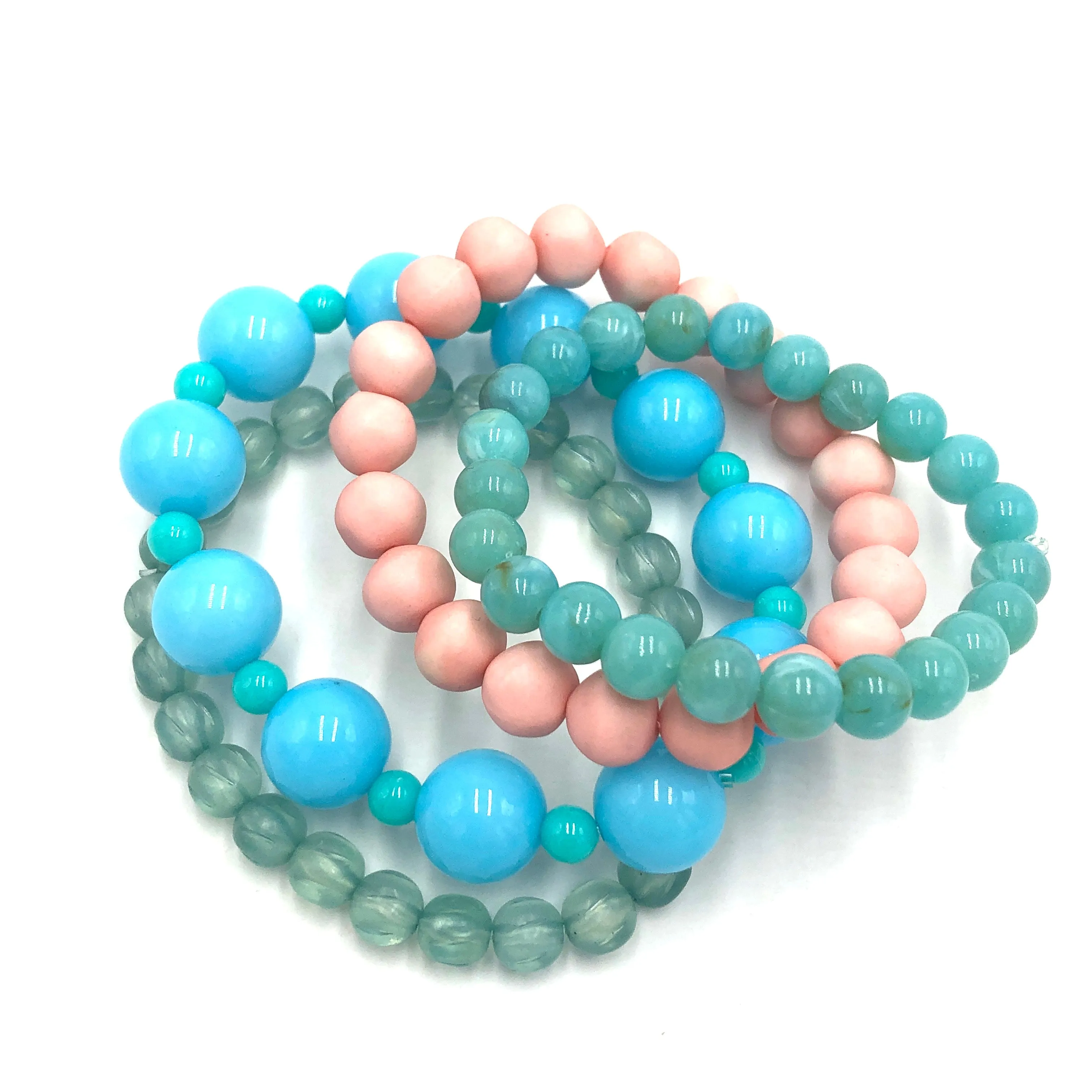 Peach & Turquoise Stack and Stretch Bracelets Set