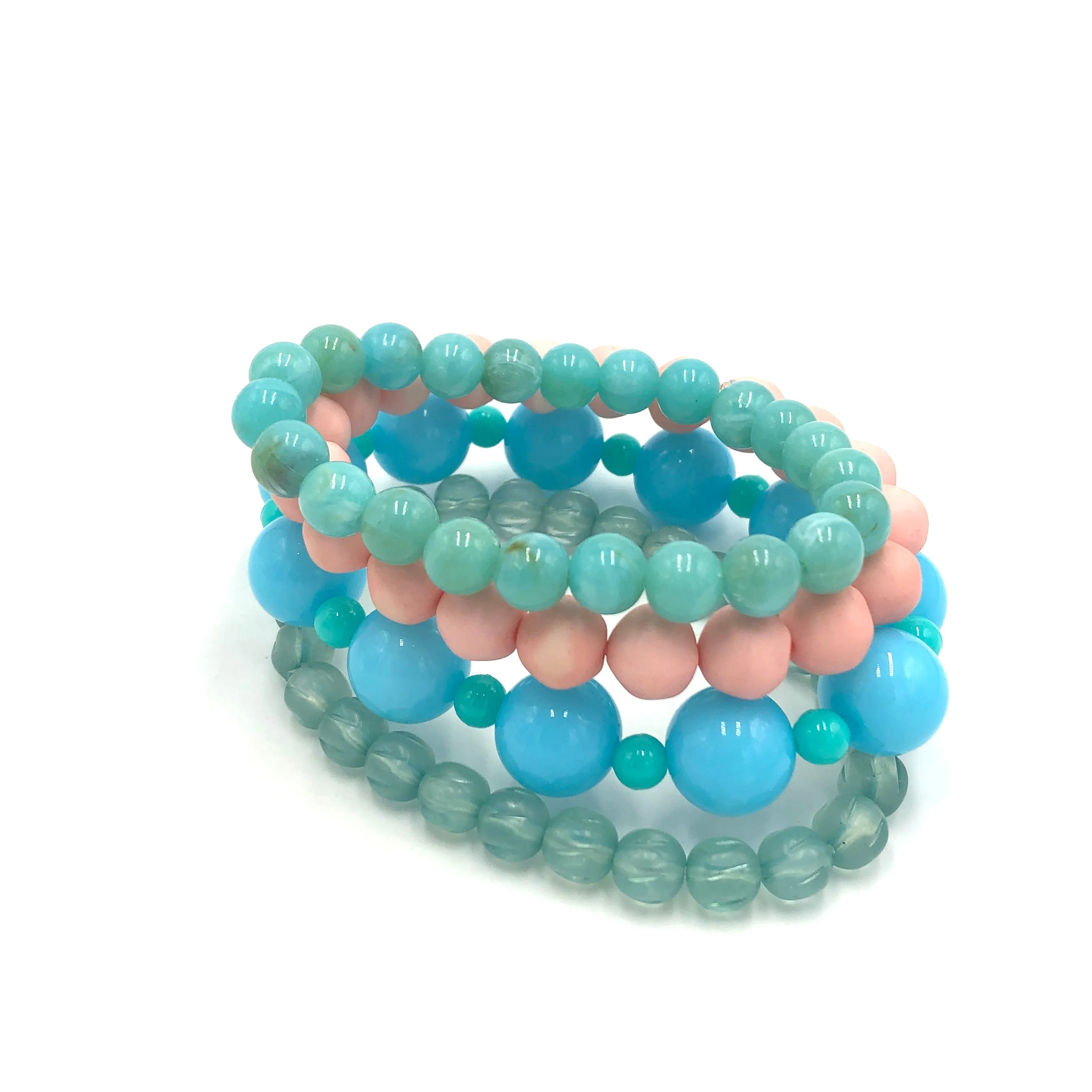 Peach & Turquoise Stack and Stretch Bracelets Set