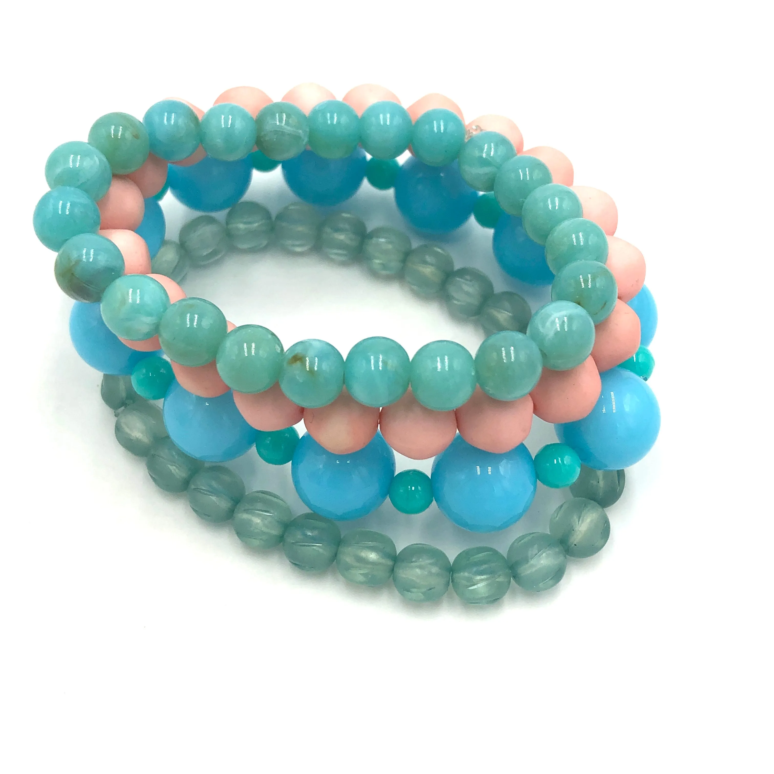 Peach & Turquoise Stack and Stretch Bracelets Set