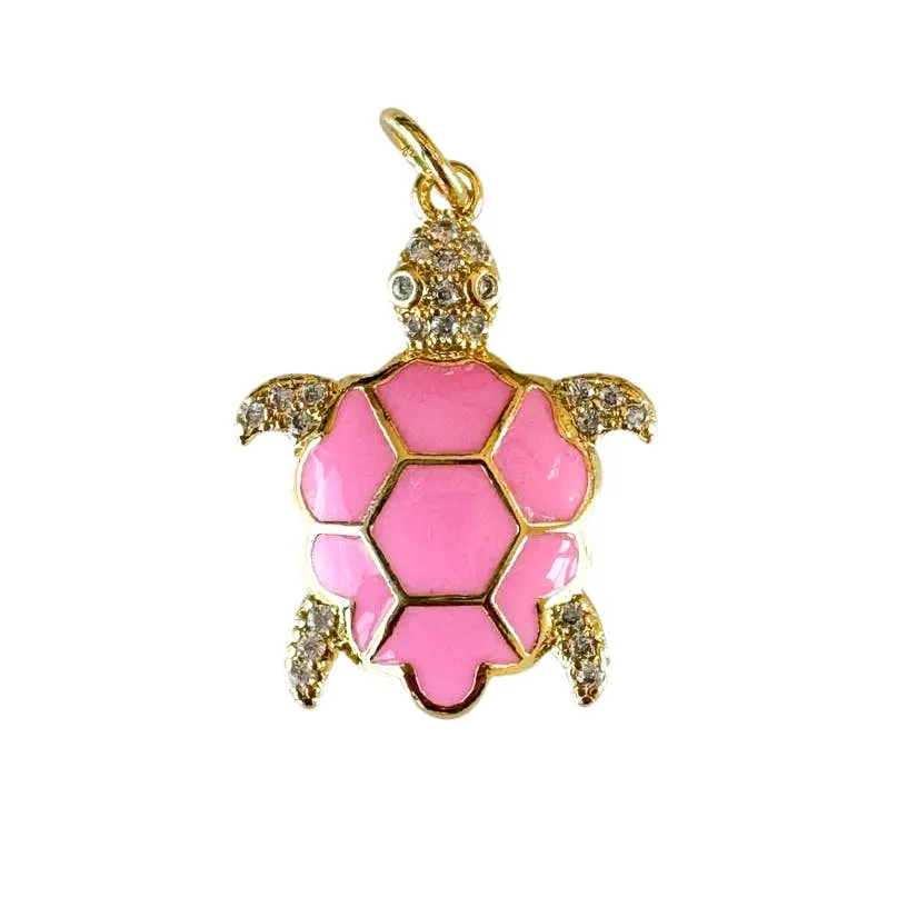 Pink CZ Sea Turtle Charm For Charm Necklace & Bracelet