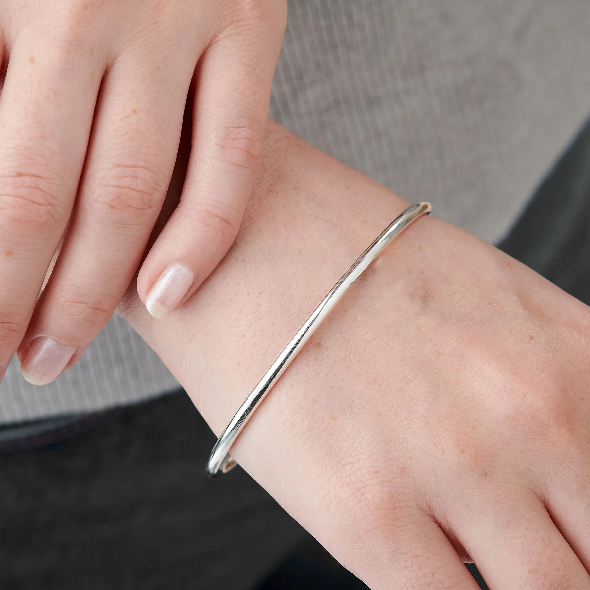 Recycled Solid Silver Bangle - 3mm Round Wire