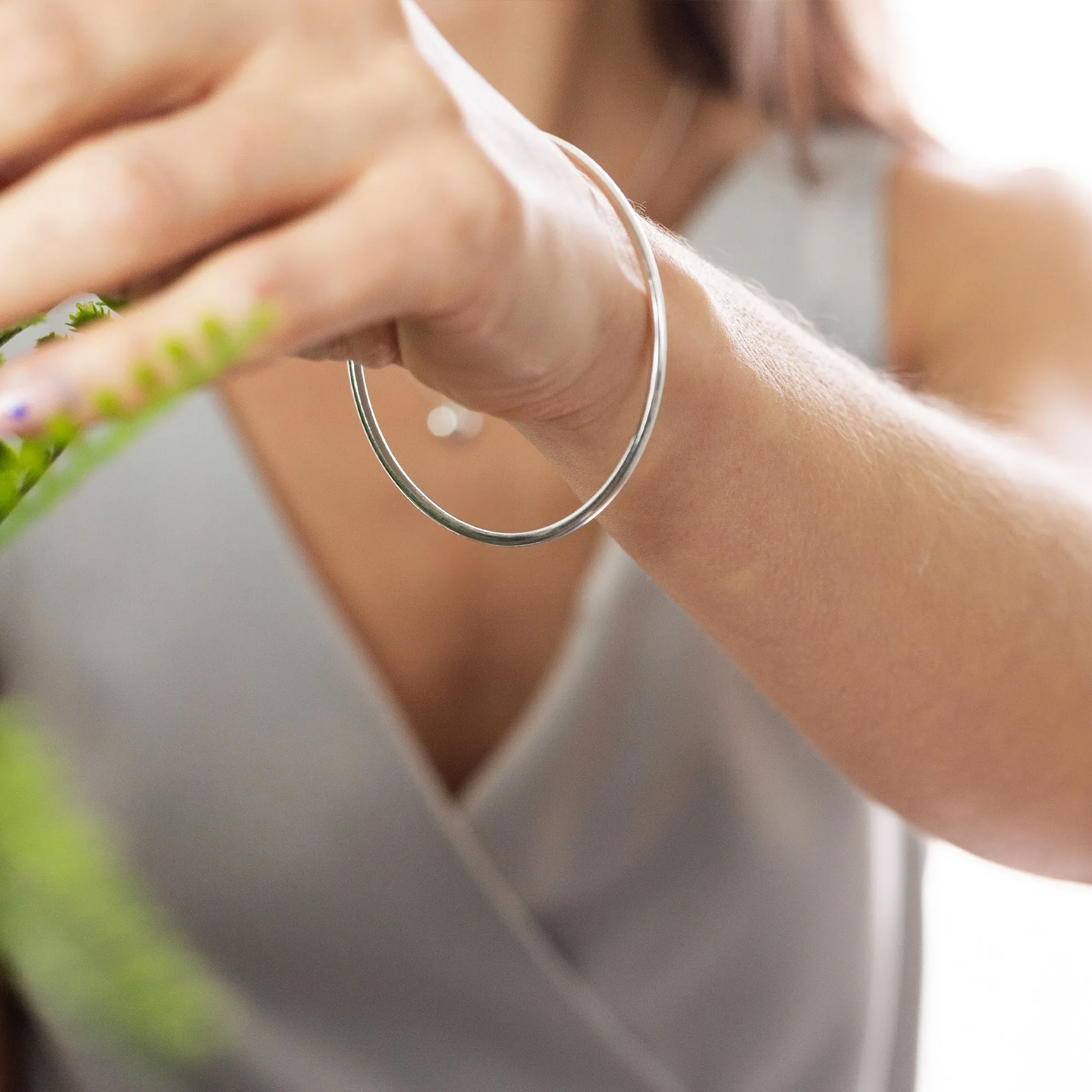 Recycled Solid Silver Bangle - 3mm Round Wire