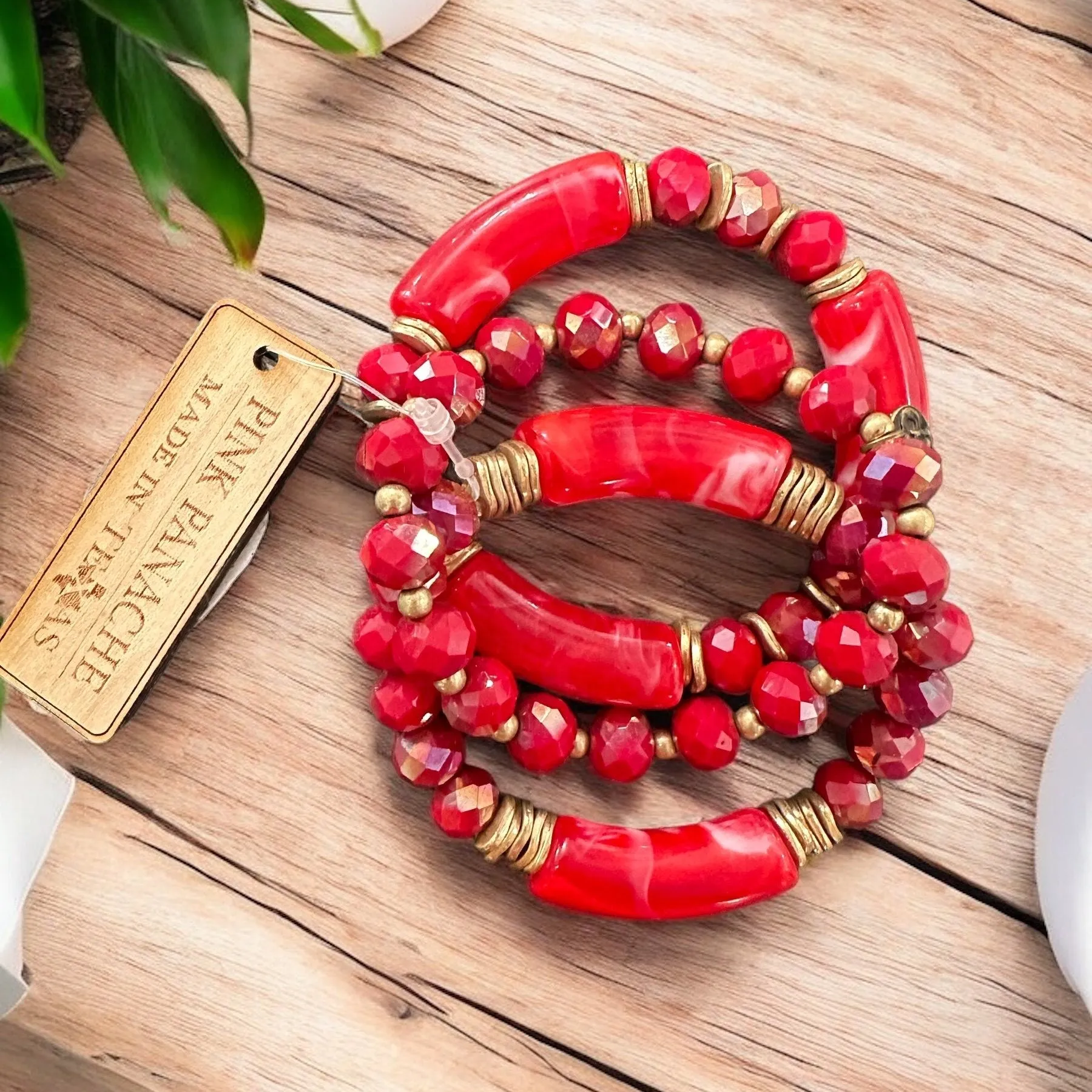 Red Beaded Bracelet Stack