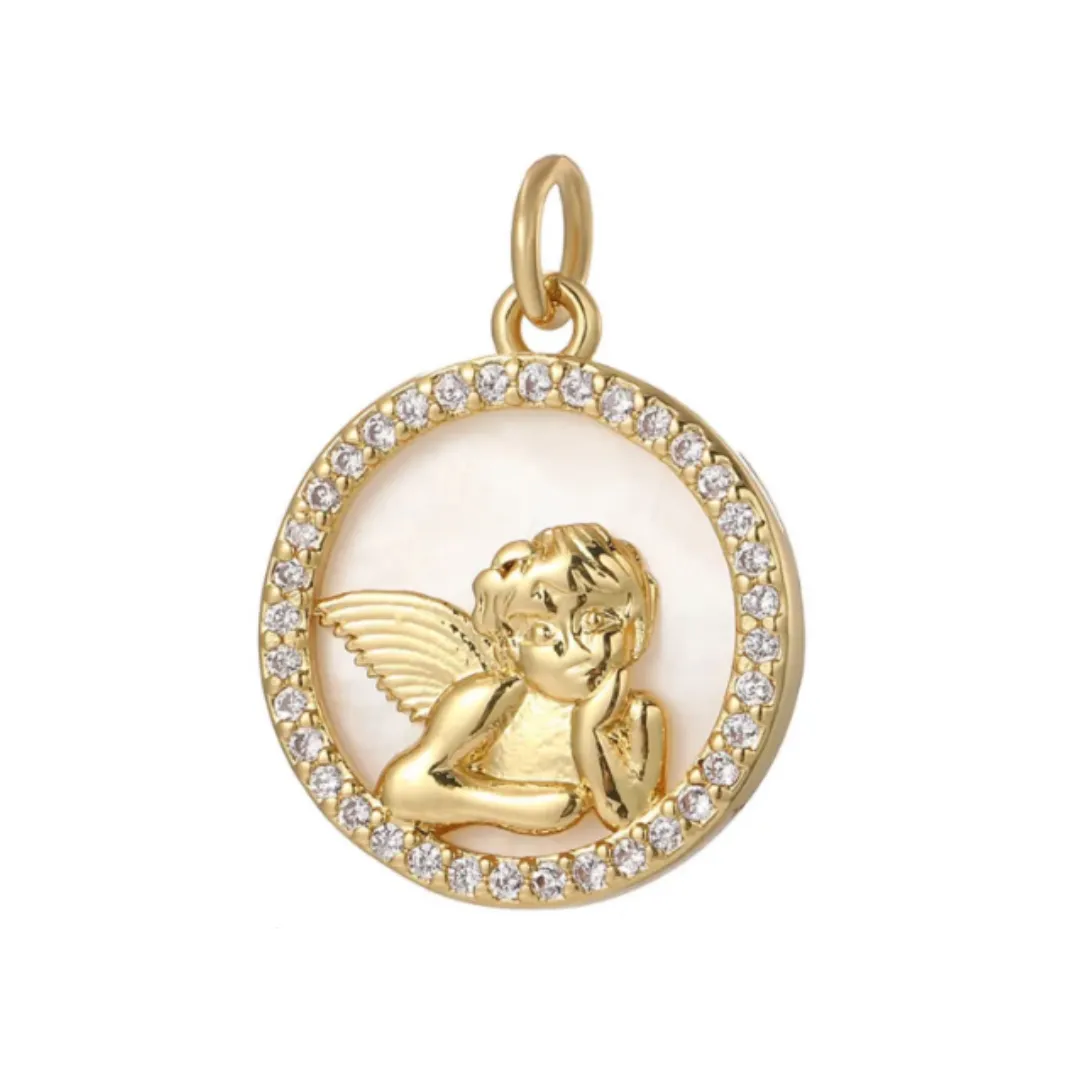 Round CZ Angel Charm For Charm Necklace & Bracelet