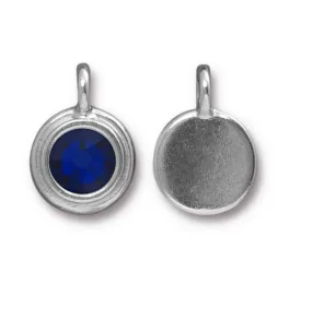 September Birthstone Sapphire  Blue Crystal Charm - Silver