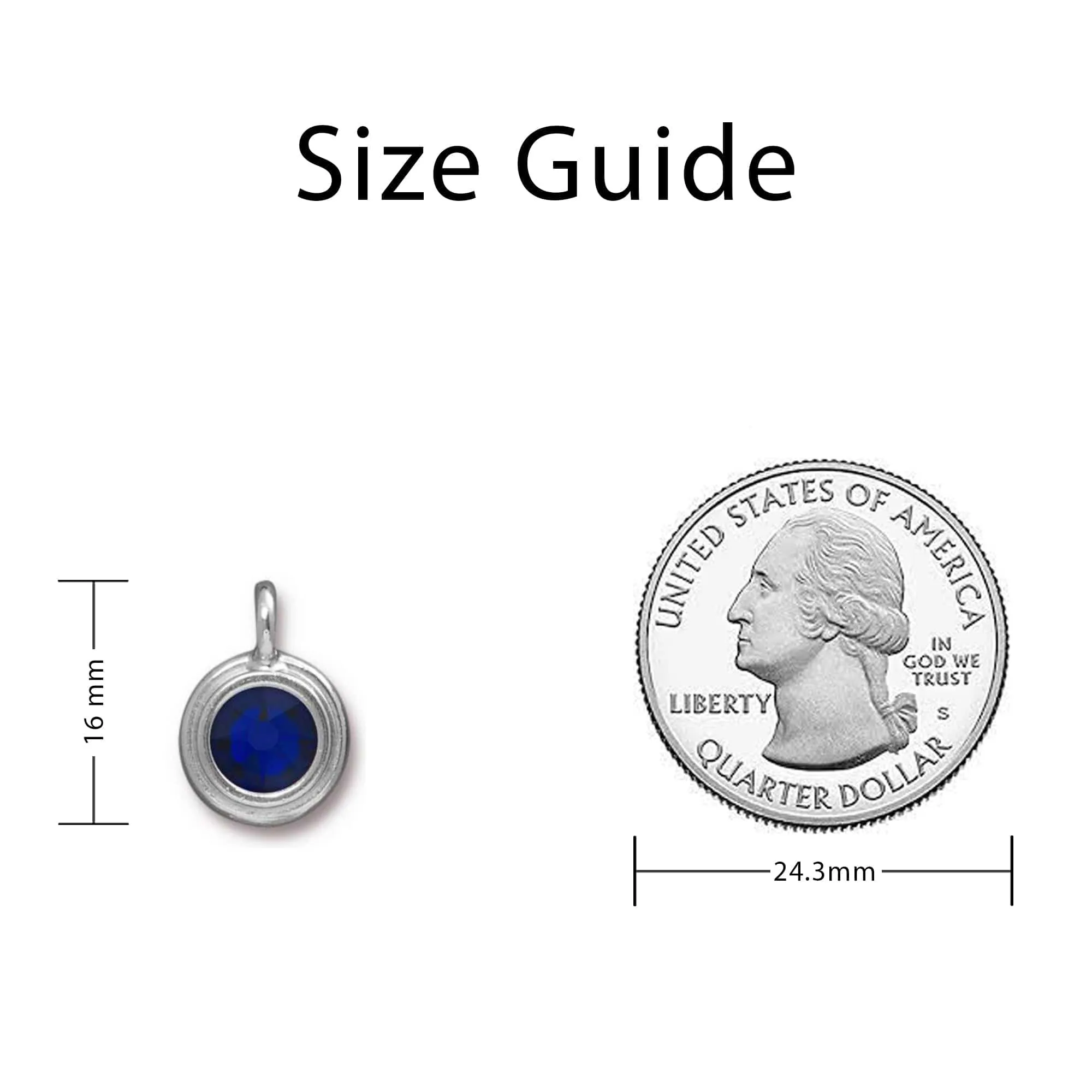 September Birthstone Sapphire  Blue Crystal Charm - Silver