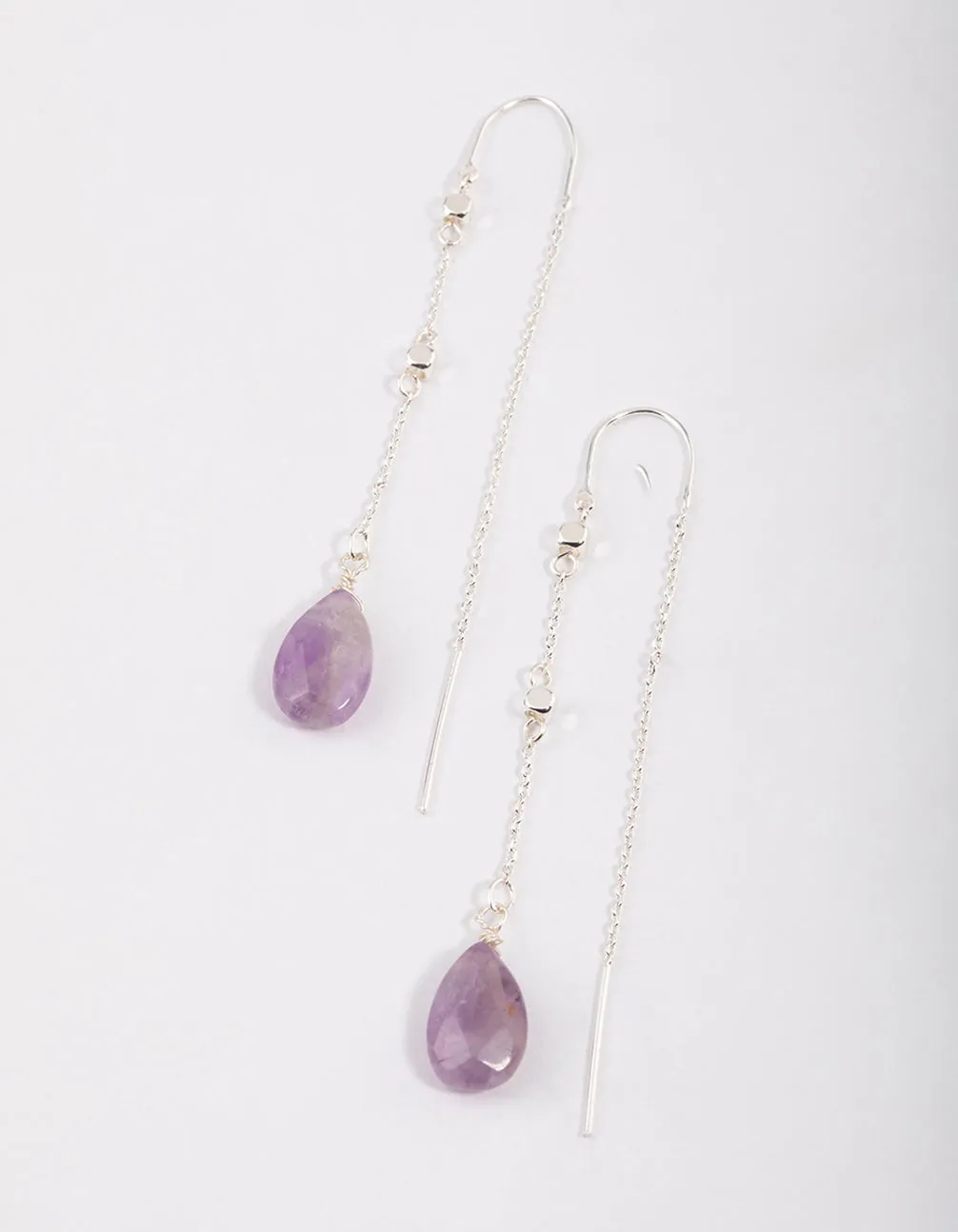 Silver Amethyst Thread Through Chain Earrings